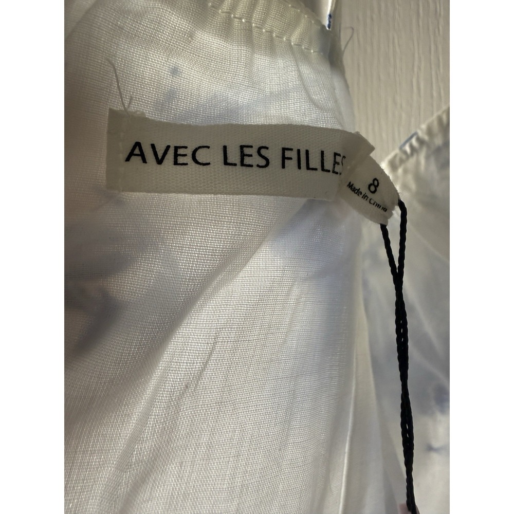 Avec Les Filles Blue White Mermaid Toile Linen Blend Midi Dress Size 8 NWT - Picture 10 of 16